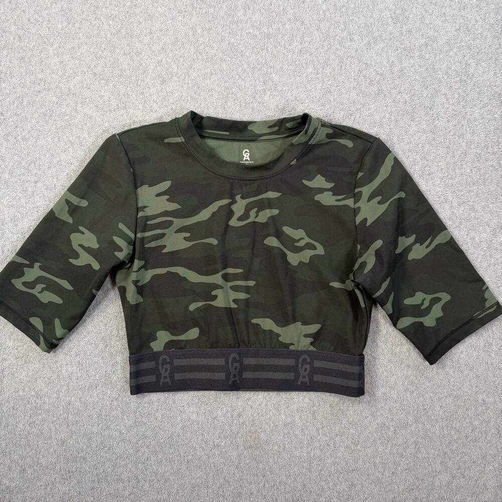 GOOD AMERICAN The Icon Crop Top Camo Size 1 (Small) Green Logo Activewear